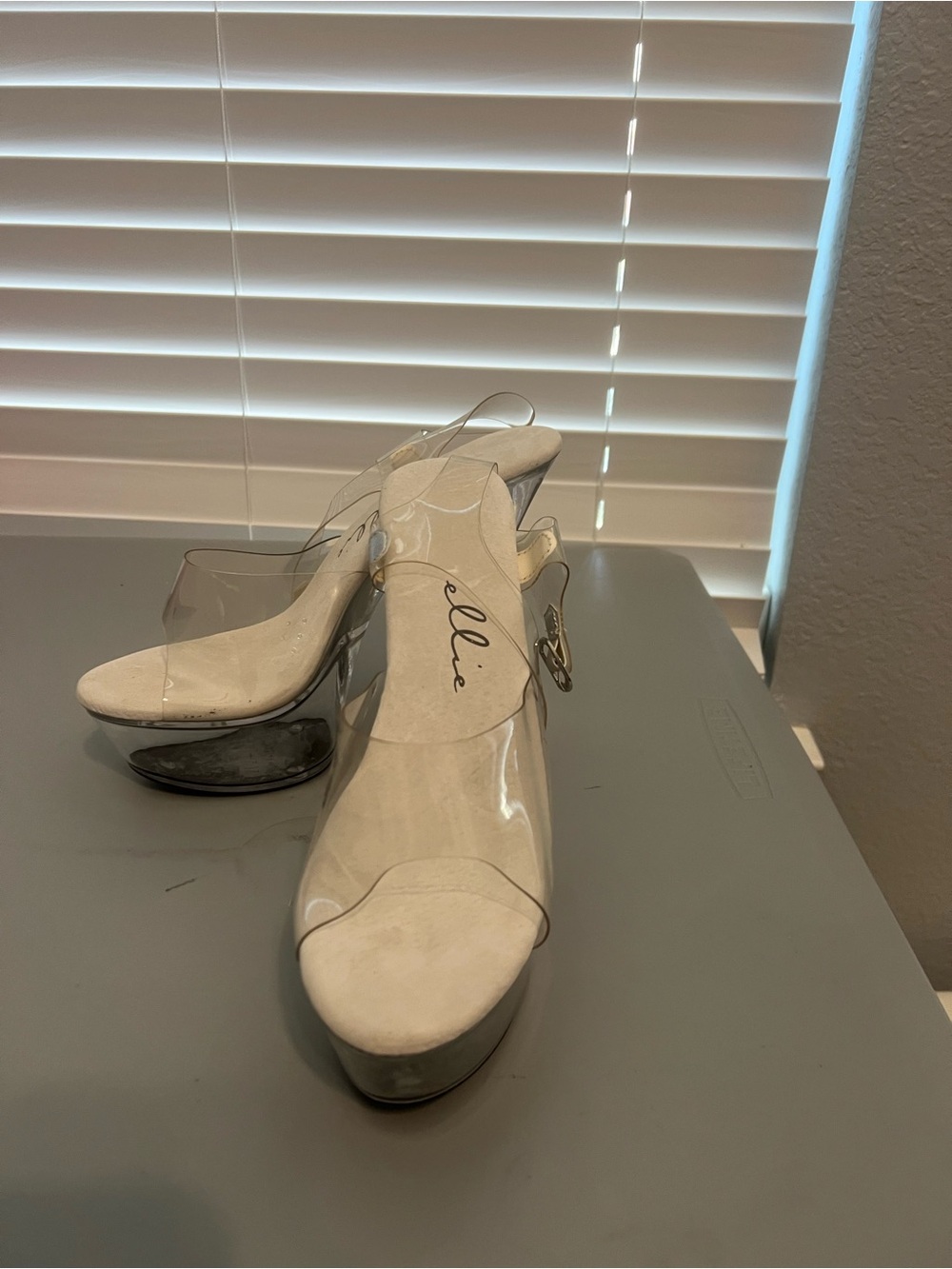 Ellie Clear Platform Slingback Heels with White Footbed